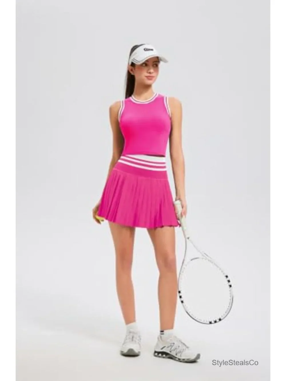 Two Piece Tennis Skirt Set High Waisted Pleated Athletic Golf Skort with Pockets